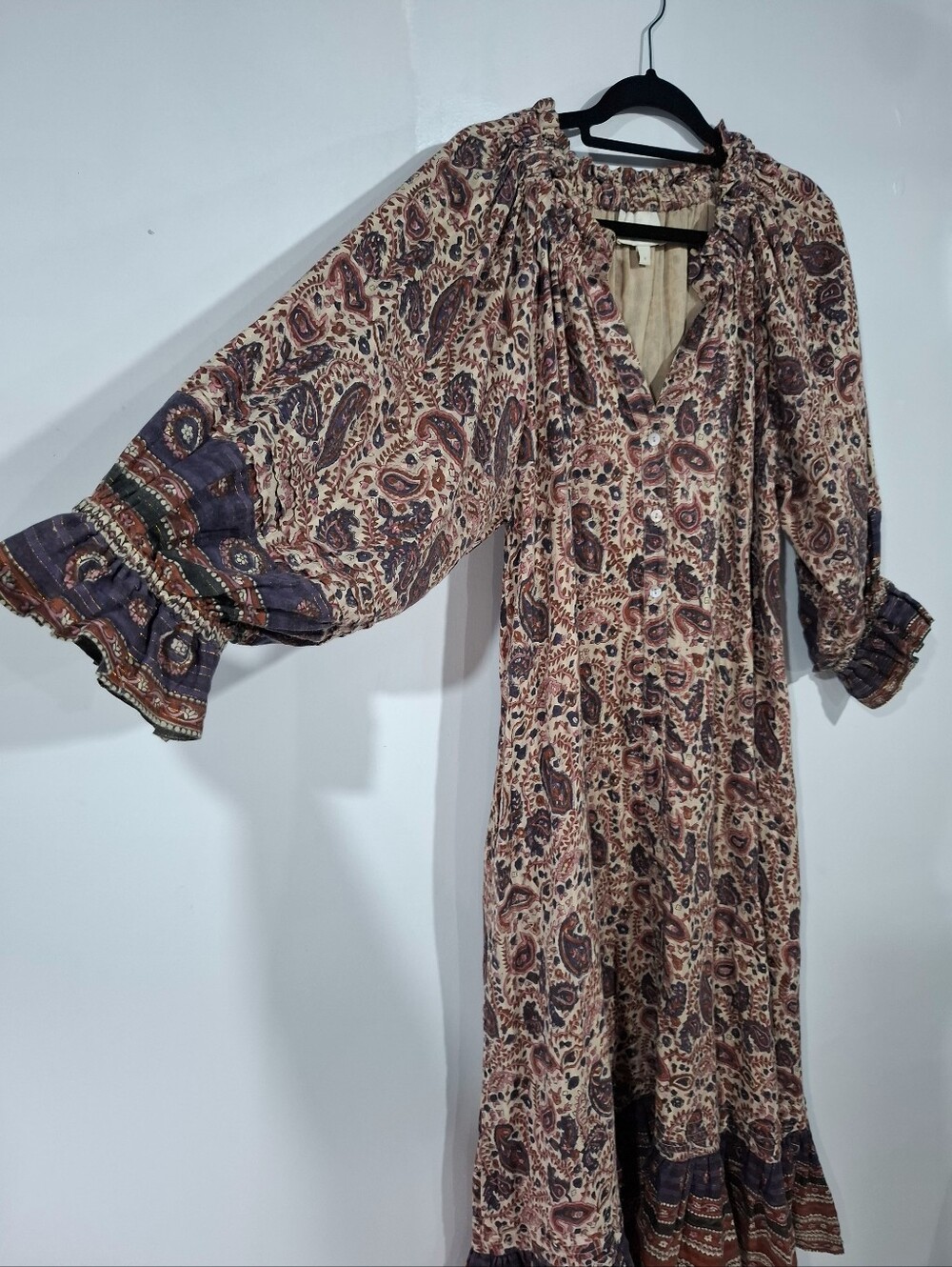 Cleobella Women's Lola Paisley Organic Cotton Midi Dress Brown M Western Boho - Picture 4 of 15